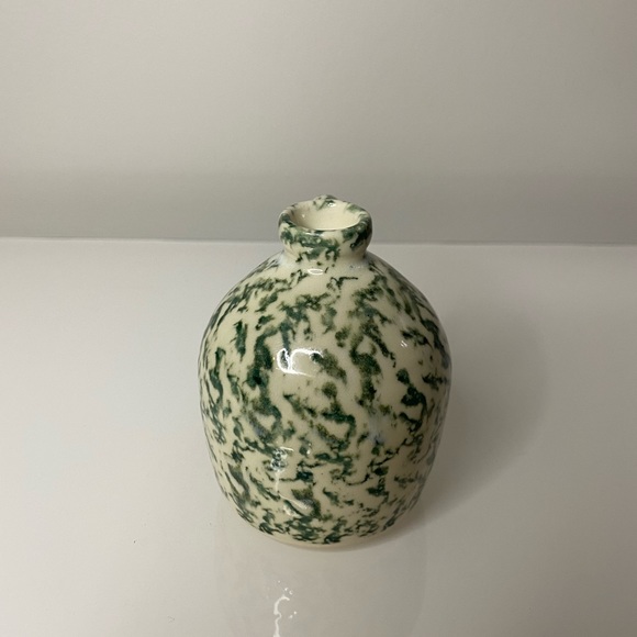 Tiny Ceramic Green and Cream Jug Vase -Made in Vermont - Picture 4 of 6